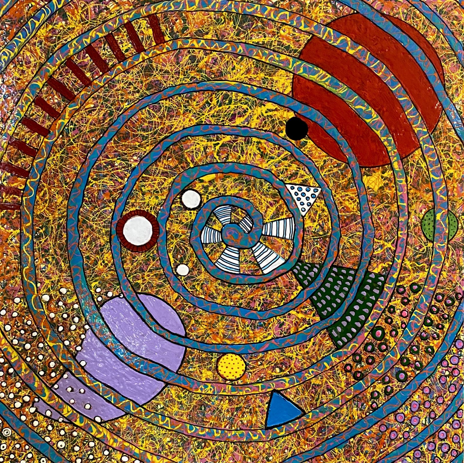 Like a circle in a spiral shown on a living room wall