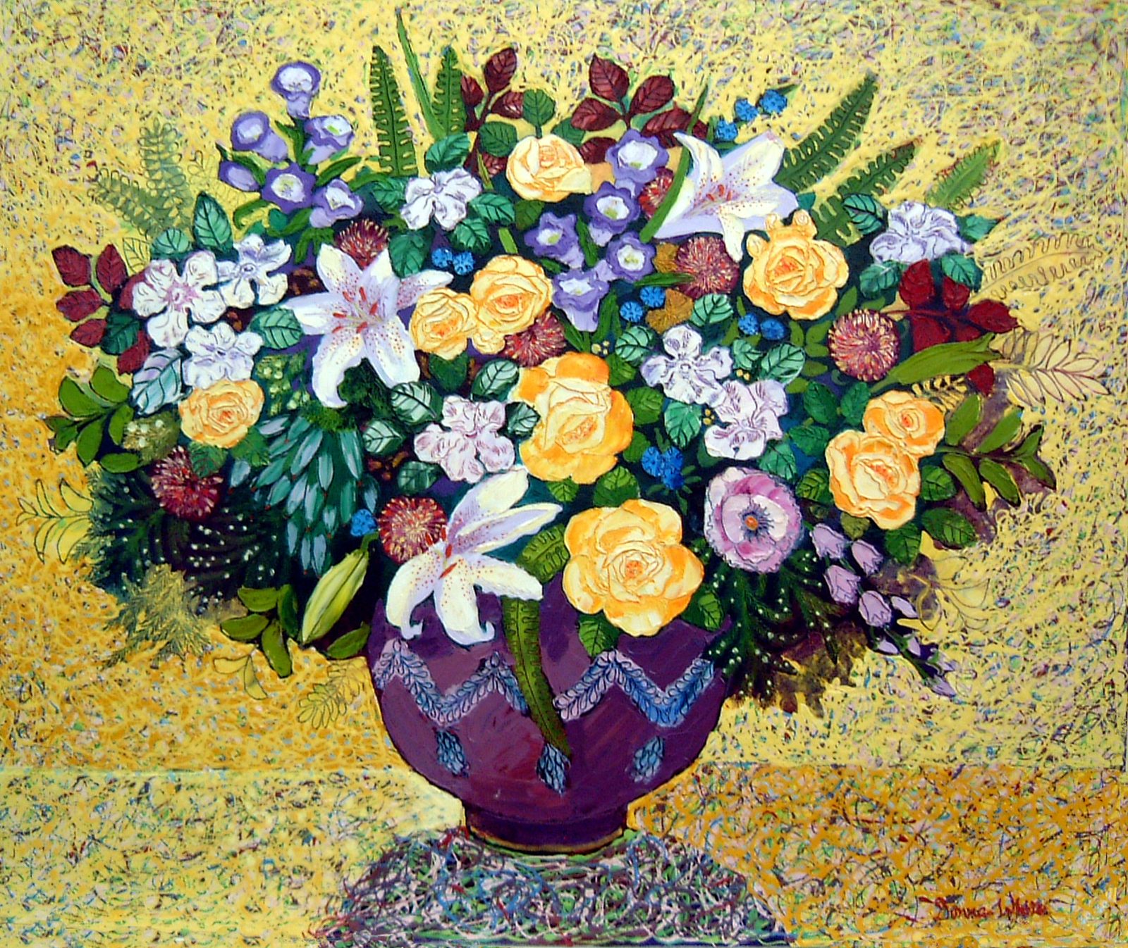 Flower explosion shown on a living room wall