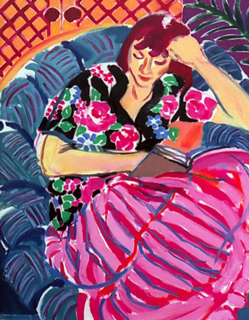 Lady in pink dress shown on a living room wall