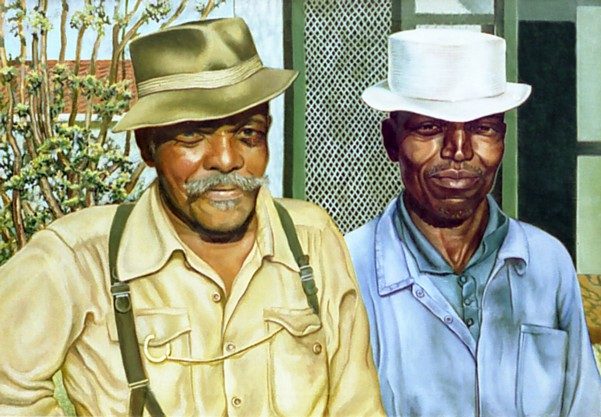 Stephen and Wilfred shown on a living room wall