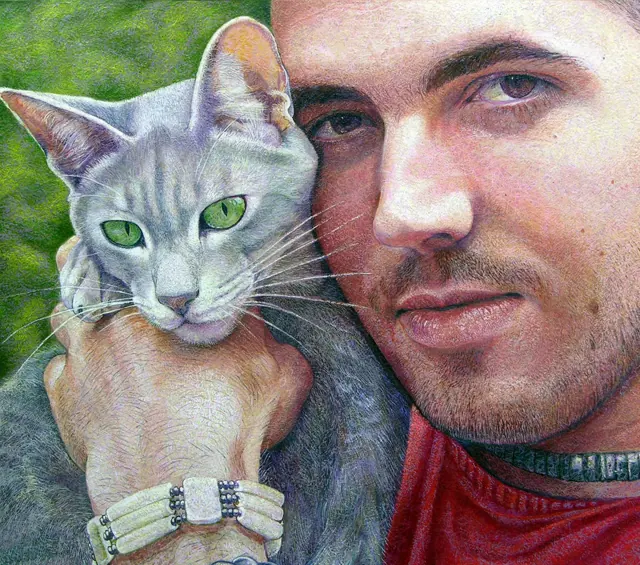 "Jason and cat", painting by Donna White