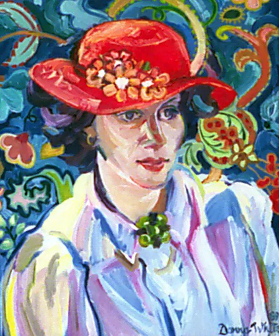 "Lady in a red hat", painting by Donna White